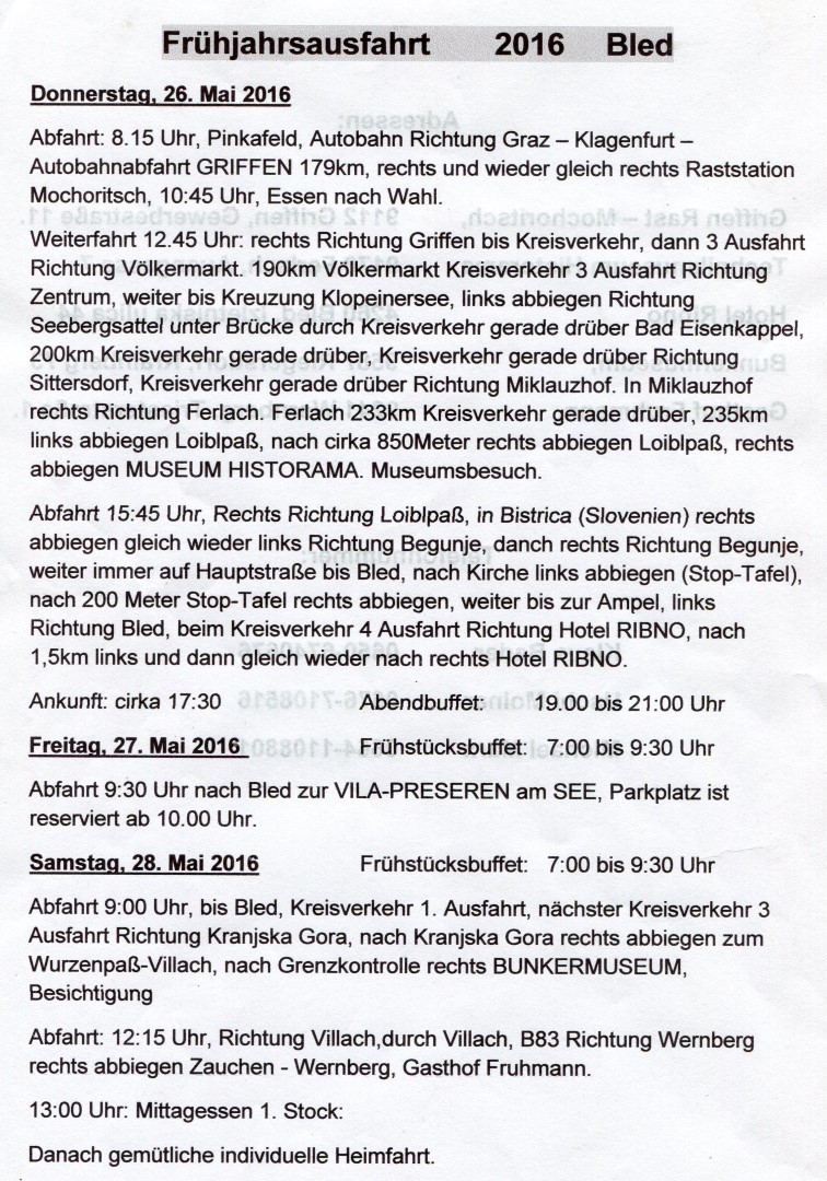 2016-05-26 bis 29 Frühjahrsausfahrt Bled